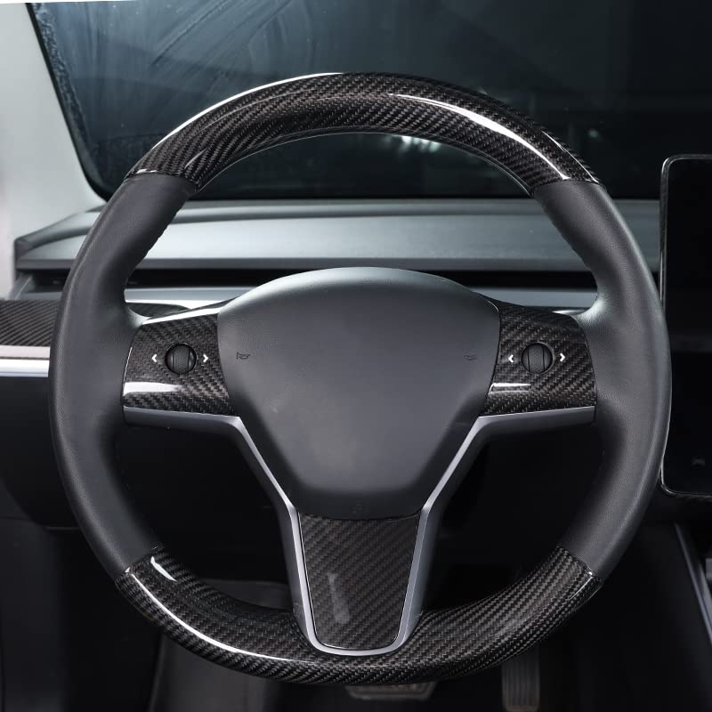Upper / Lower Cover Steering Wheel Accessories for Tesla Model 3 / Y - Carbon Fiber Interior Mods