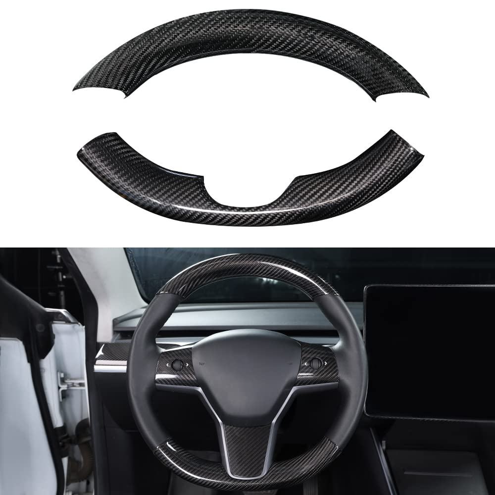Upper / Lower Cover Steering Wheel Accessories for Tesla Model 3 / Y - Carbon Fiber Interior Mods