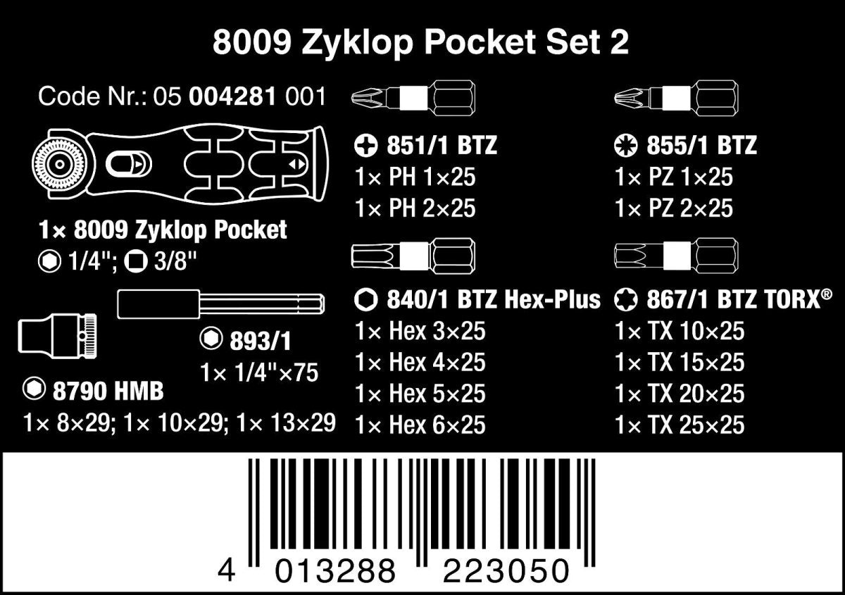 Wera 8009 Zyklop Pocket Set 2 Socket Wrench Set 3/8