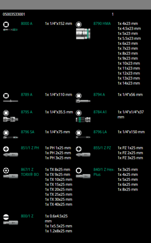 Wera 8100 SA 2 Zyklop Socket Wrench Set 1/4