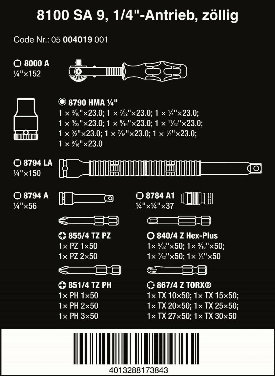 Wera 8100 SA 9 Zyklop Speed Ratchet Set 1/4