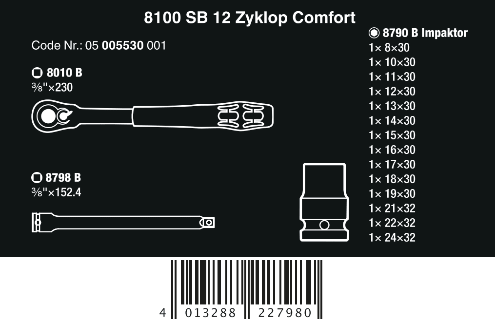 Wera 8100 SB 12 Zyklop Comfort Ratchet Set 3/8