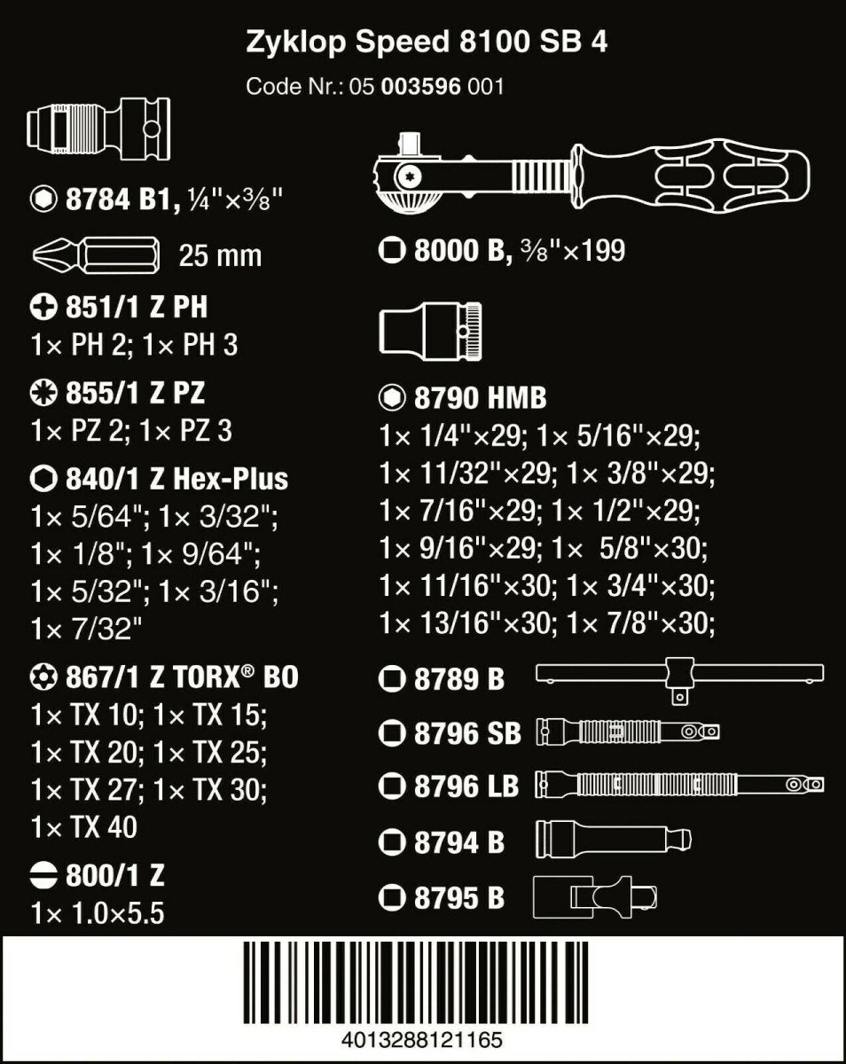 Wera 8100 SB 4 Zyklop Socket Wrench Set 3/8