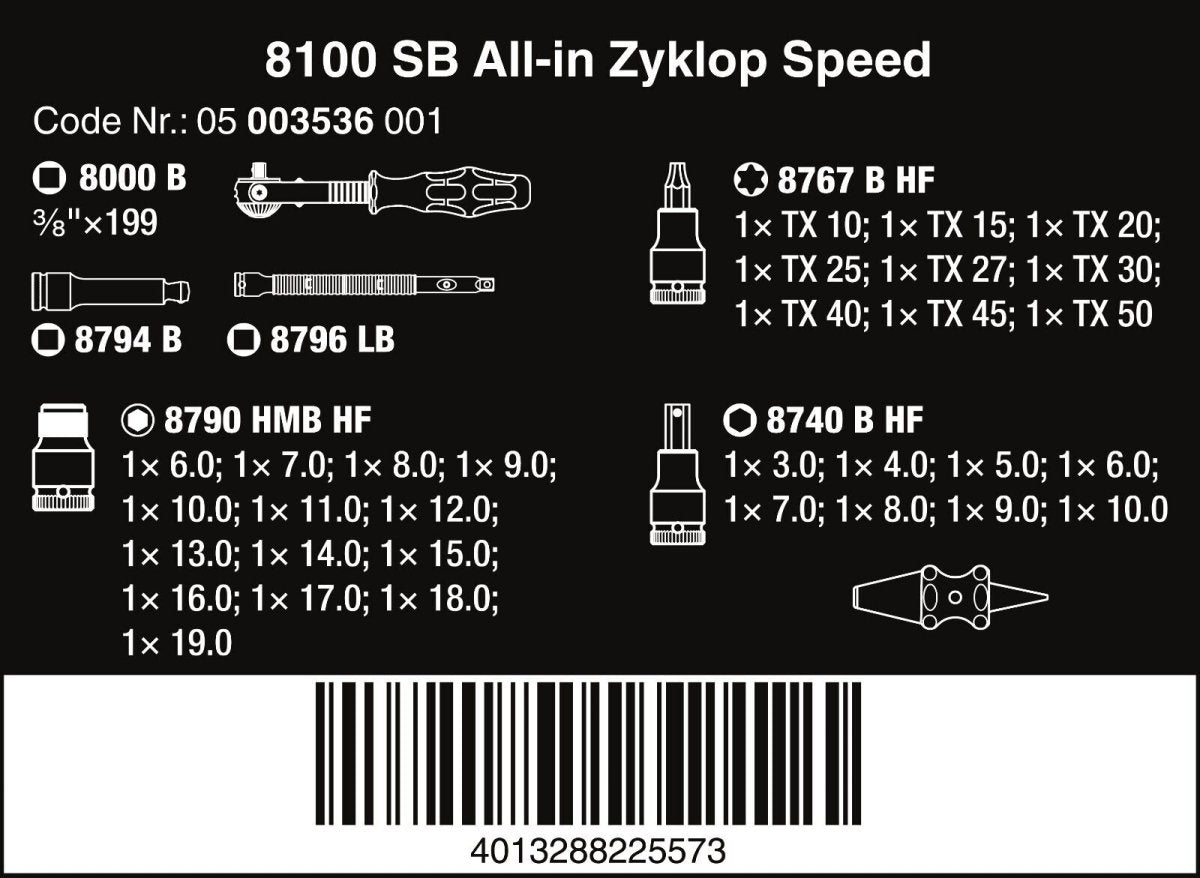 Wera 8100 SB All In Zyklop Speed Ratchet Set HF 3/8