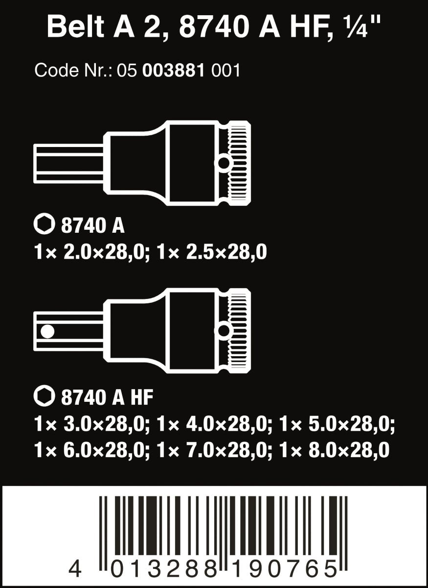 Wera 8740 Belt A 2 Zyklop In-Hex-Plus Socket Set 1/4