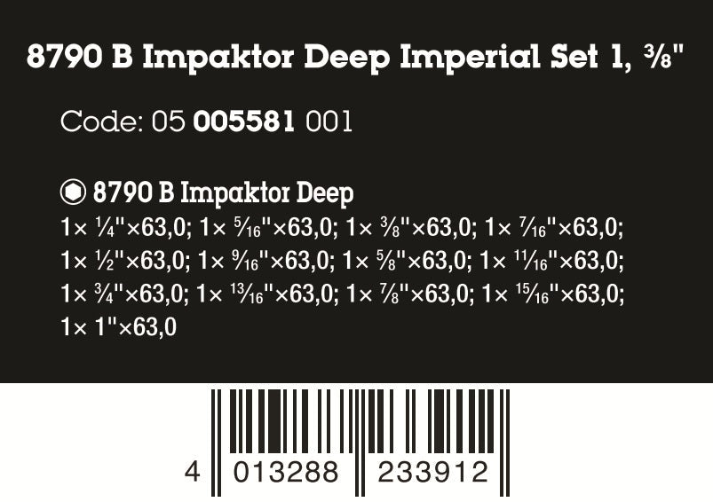 Wera 8790 B Impaktor Deep Imperial Set 1 Socket Set 3/8