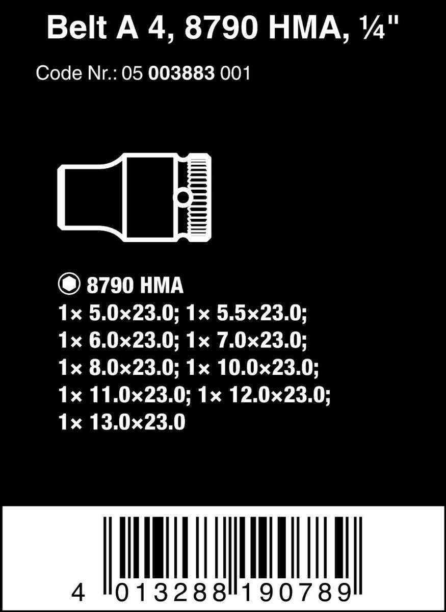 Wera 8790 HMA Belt 4 Zyklop Socket Belt Set 1/4