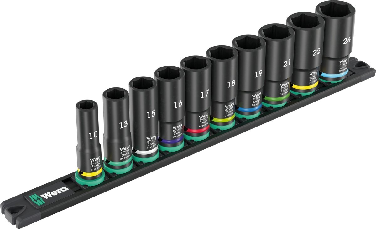 Wera 9660 Magnetic Rail B Impaktor Deep 1 Socket Set 3/8