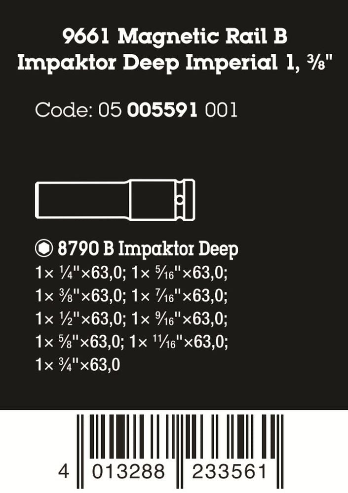 Wera 9661 Magnetic Rail B Impaktor Deep Imperial 1 Socket Set 3/8
