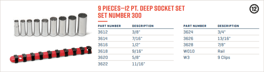 Wright Tool 12 Point Deep Socket Set 9 Piece 3/8