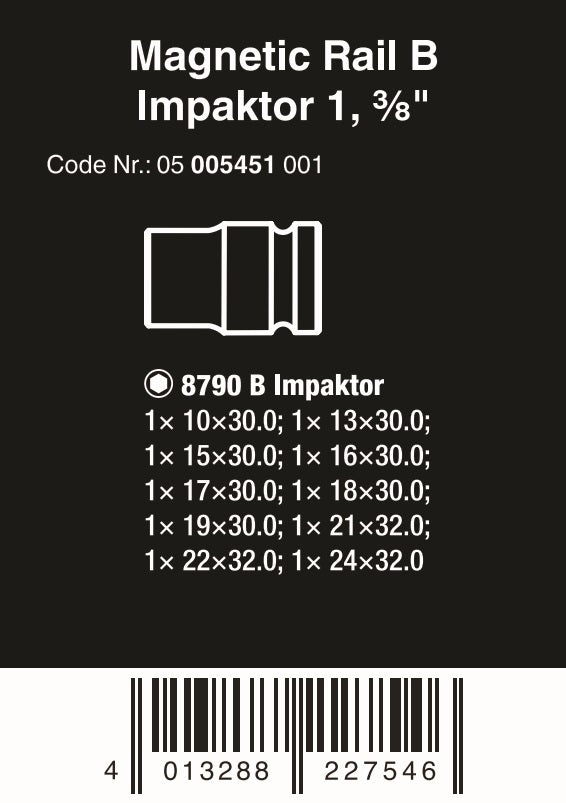 Wera 9607 Magnetic Rail B Impaktor 1 Socket Set 3/8