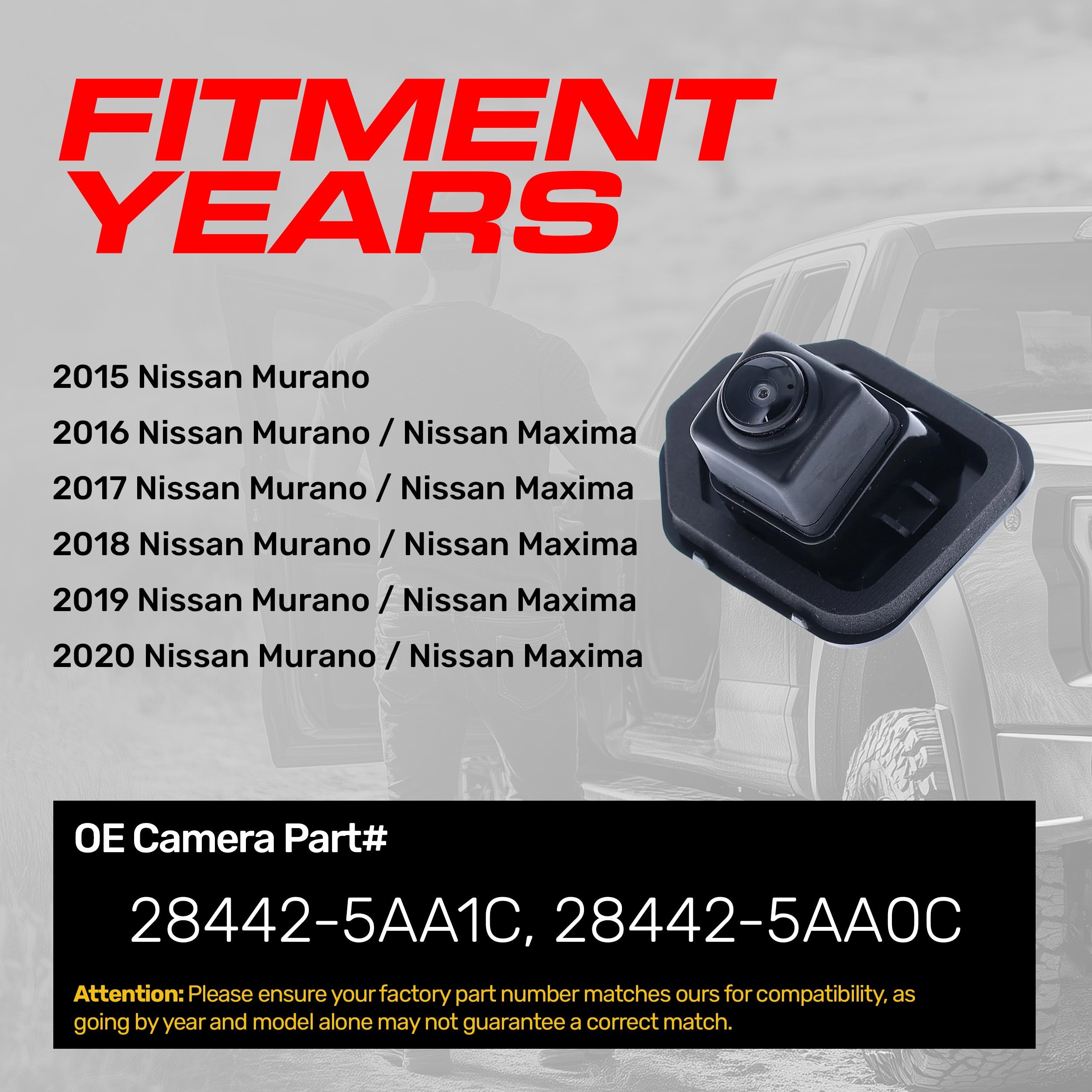 Nissan Murano (2015-2018), Maxima (2016-2018) w/o AVM OEM Replacement Backup Camera OE Part # 28442-5AA0C, 28442-5AA1C