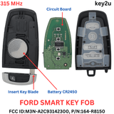 2017-2022 Ford Fusion Mustang Edge Explorer Smart Key Fob Replacements Remote Transmitter M3N-A2C93142300 (315MHz).
