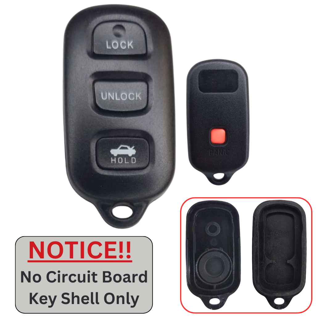 Toyota 4-Button Remote Shell for FCC ID: GQ43VT14T, P/N: 89742-AA030, (key2u).
