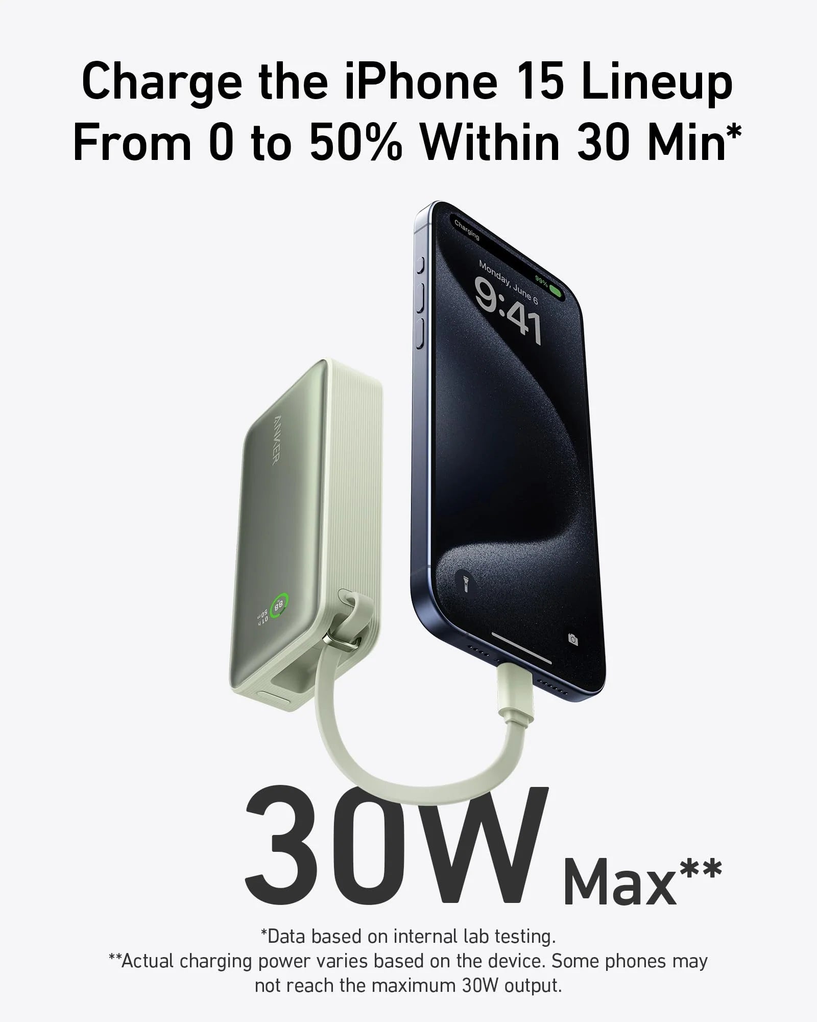 Anker Nano Power Bank (30W, Built-In USB-C Cable)