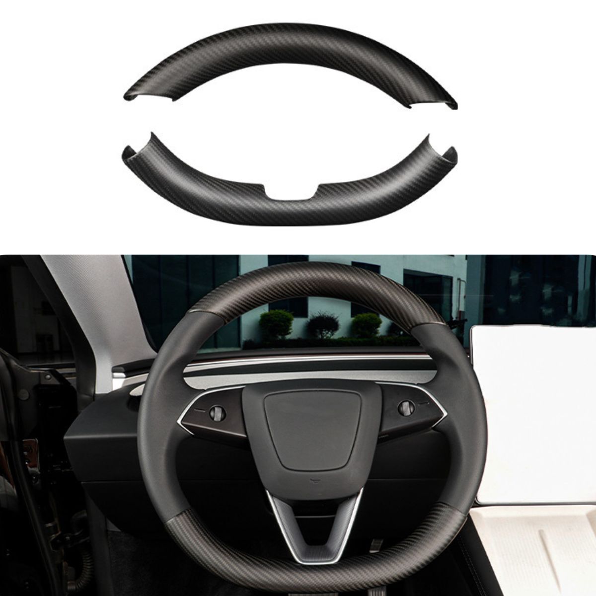 Upper / Lower Cover Steering Wheel Accessories for Tesla Model 3 / Y  -  Carbon Fiber Interior Mods