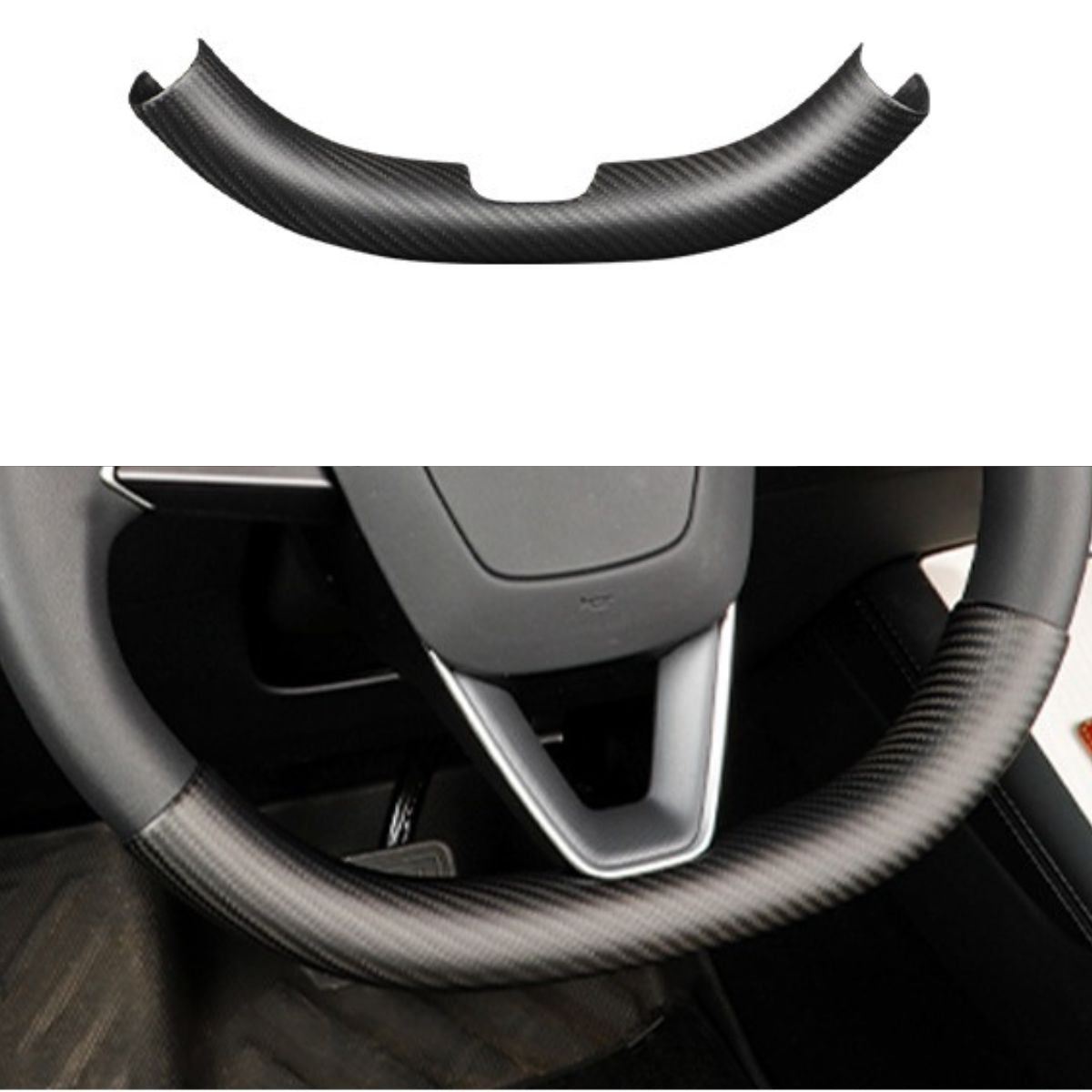Upper / Lower Cover Steering Wheel Accessories for Tesla Model 3 / Y  -  Carbon Fiber Interior Mods