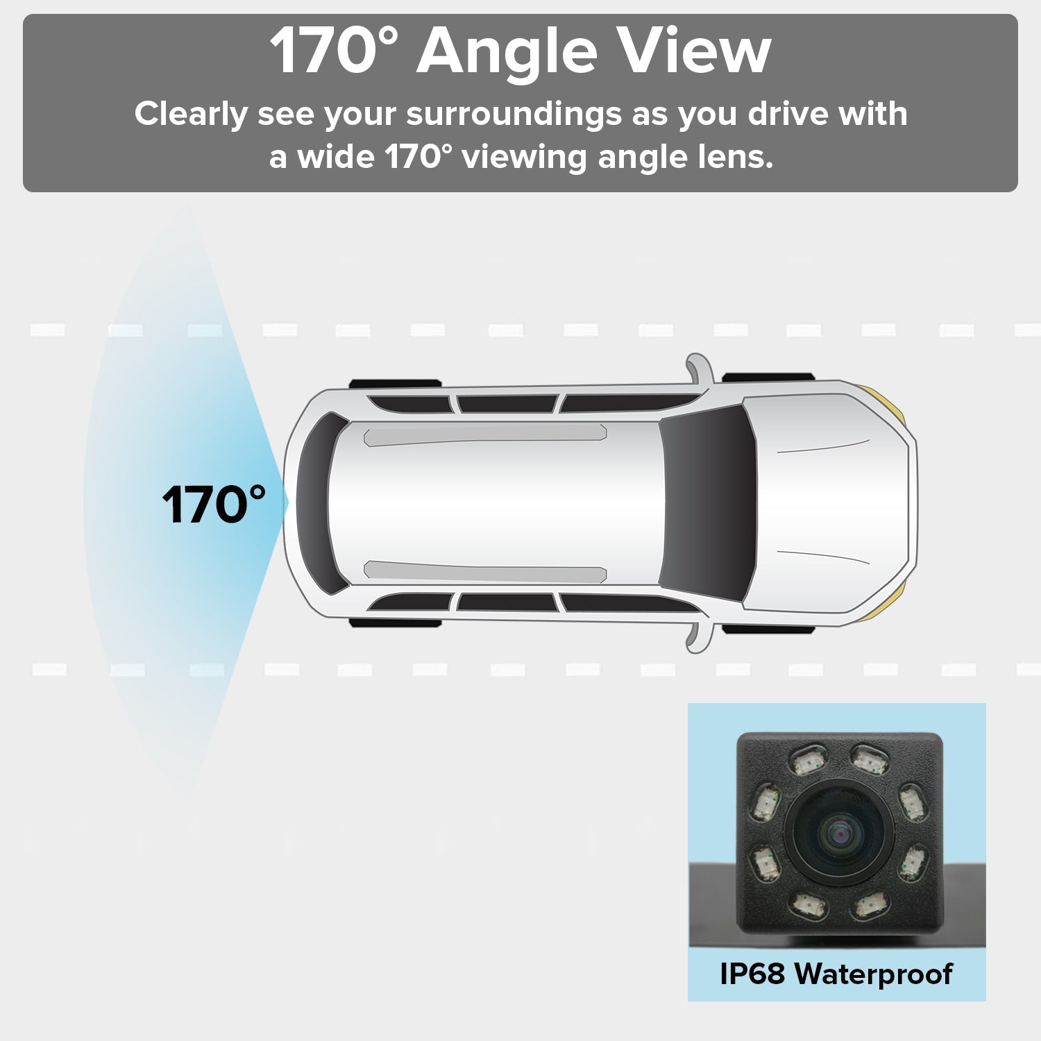 Master Tailgaters Small License Plate Frame Backup or Front Camera with 8 IR LED Night Vision, IP68 Waterproof, and 170° Wide Angle Camera