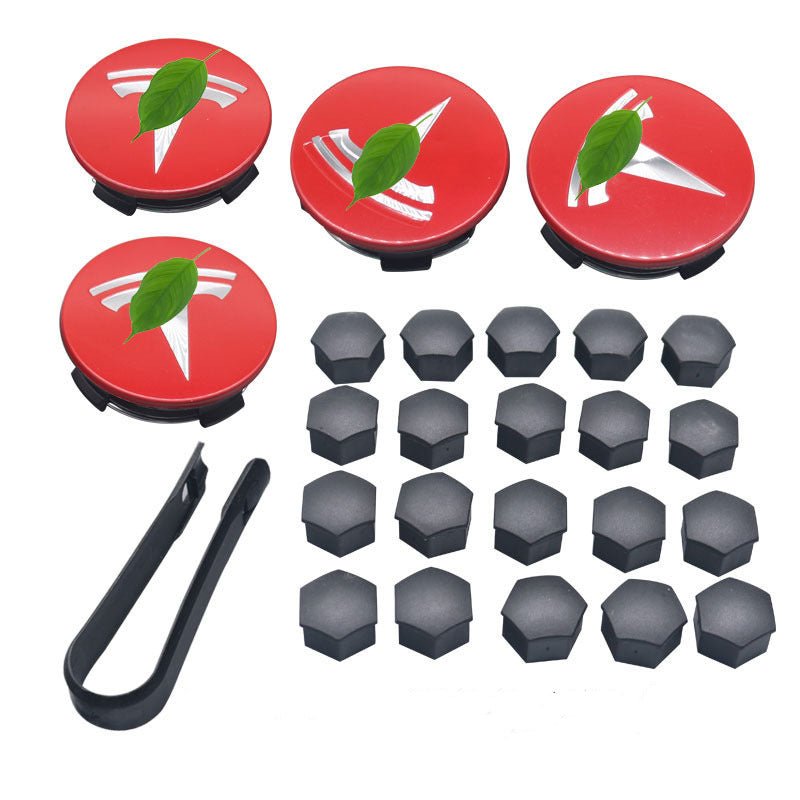 Wheel Center Cap Kit with Puller for Model 3/Y/S/X | 4 Hub Caps + 20 Lug Nut Covers