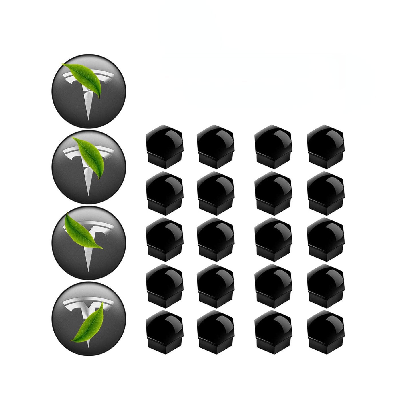 Wheel Center Cap Kit with Puller for Model 3/Y/S/X | 4 Hub Caps + 20 Lug Nut Covers