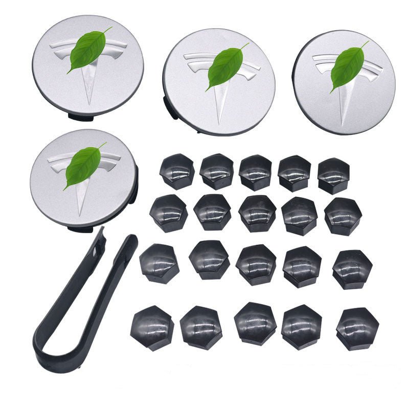 Wheel Center Cap Kit with Puller for Model 3/Y/S/X | 4 Hub Caps + 20 Lug Nut Covers