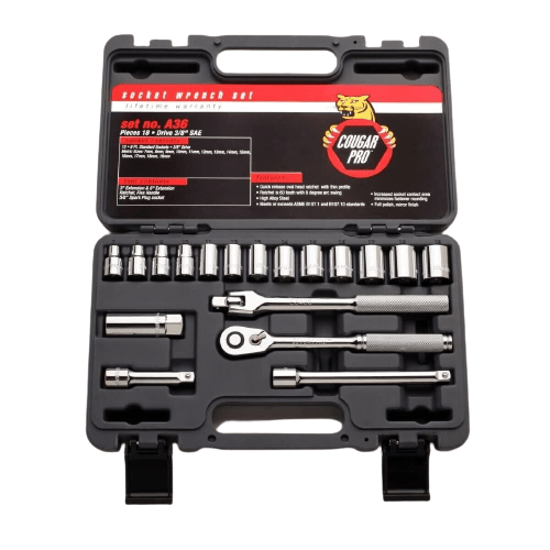 Cougar Pro Socket Wrench Box Set 18 Pieces 3/8