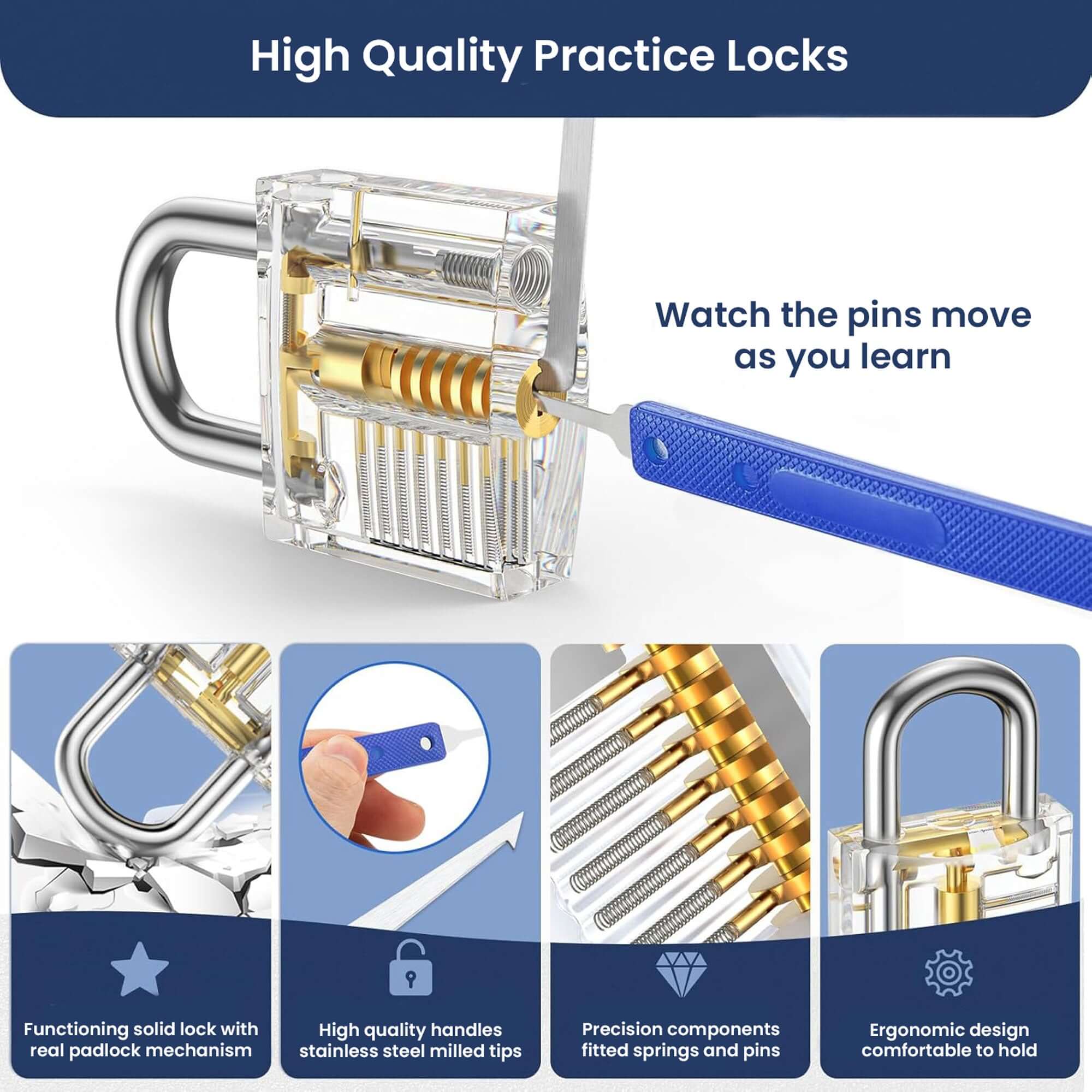 Lock Pick Set - Ideal for Beginners: Lock Picks by LOKKO, Practice Locks, Covert Kit + How-to Guide