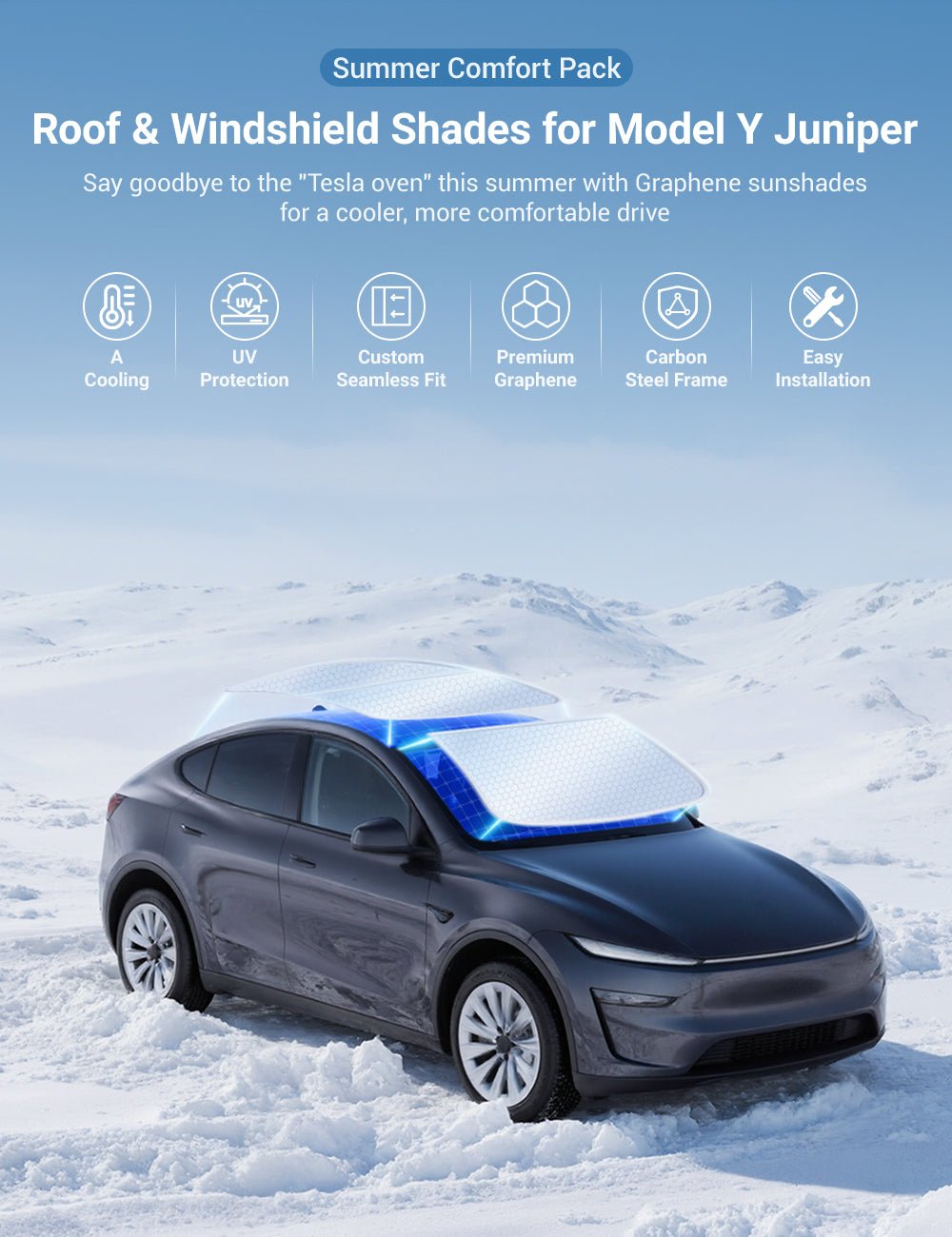 Summer Comfort Pack: Roof & Windshield Shades for Model Y Juniper