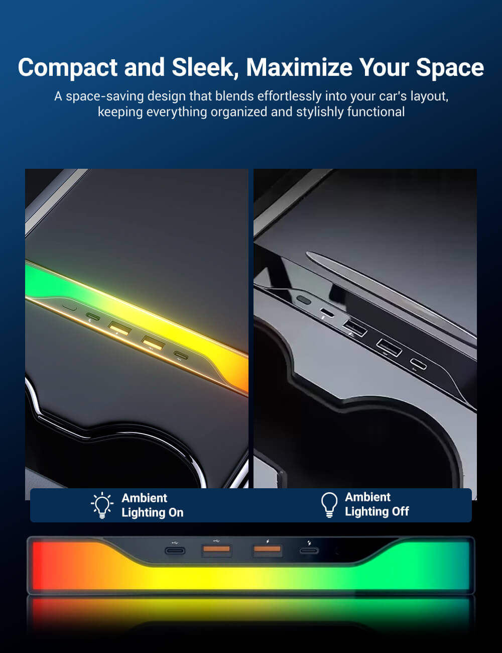 Center Console USB Hub with Ambient Lighting for Model 3 Highland/ Model Y Juniper | TESERY