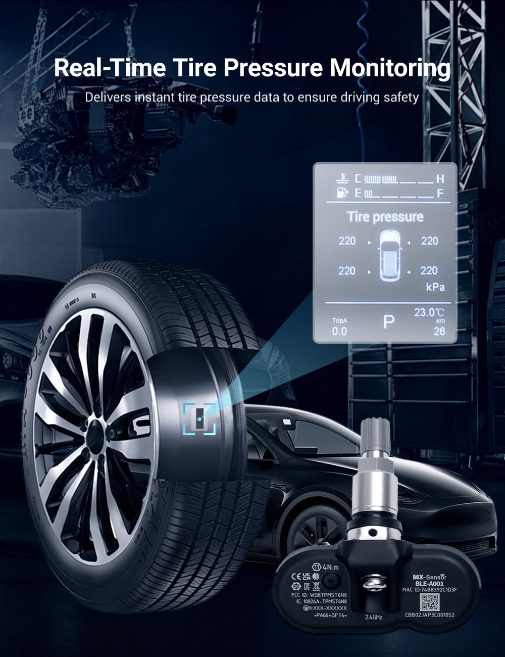 TESERY OEM BLE Bluetooth Tire Pressure Monitoring Sensor (TPMS) for Model 3/Y/S/X