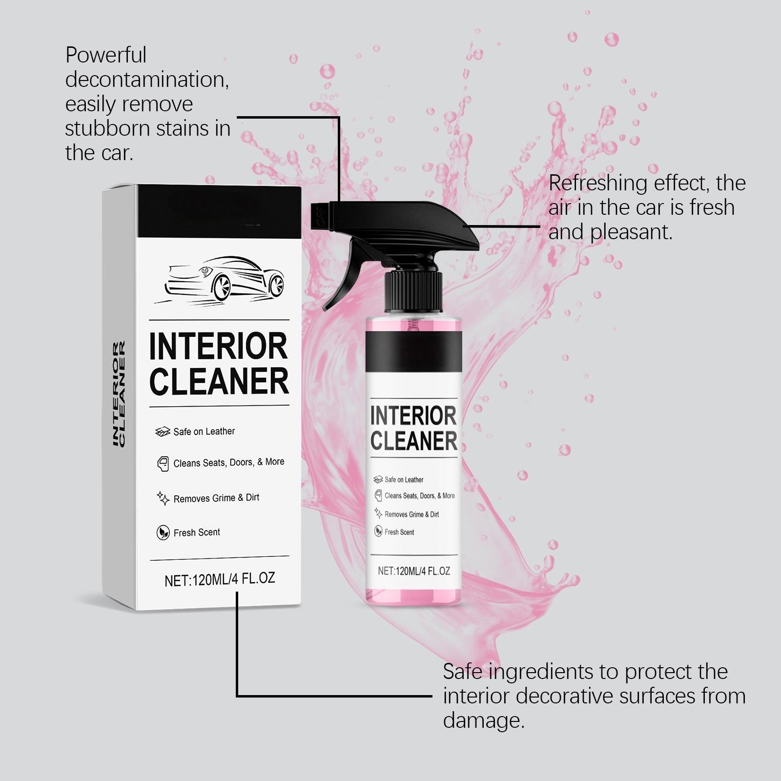 Tesla Interior Cleaner & Stain Remover for Vegan Leather | Safe on Model 3, Y, S, X Seats, Dash & Console