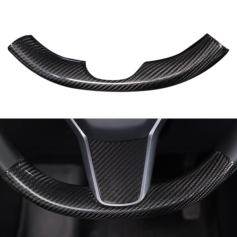 Upper / Lower Cover Steering Wheel Accessories for Tesla Model 3 / Y  -  Carbon Fiber Interior Mods
