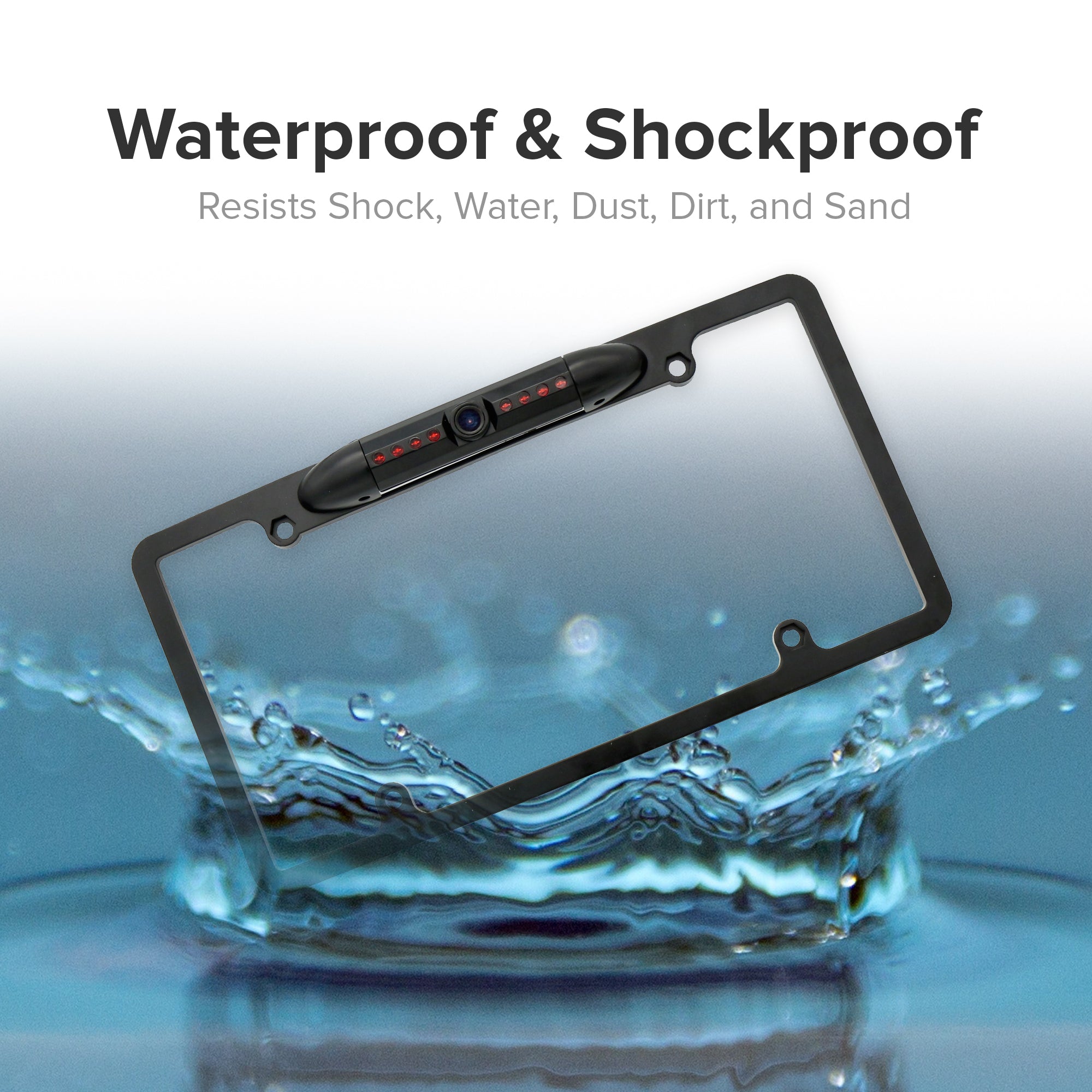 Master Tailgaters License Plate Frame Front or Backup Camera with 8 IR LED Night Vision, Metal Construction, 170° Wide Angle Camera, Waterproof