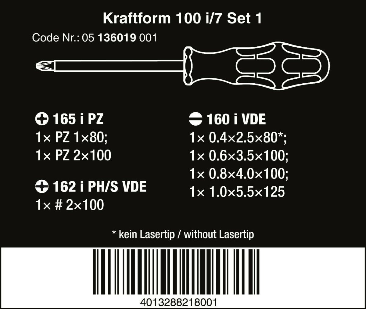 Wera 100 i/7 VDE Set 1 Kraftform Insulated Screwdriver Set 7 Piece 05136019001