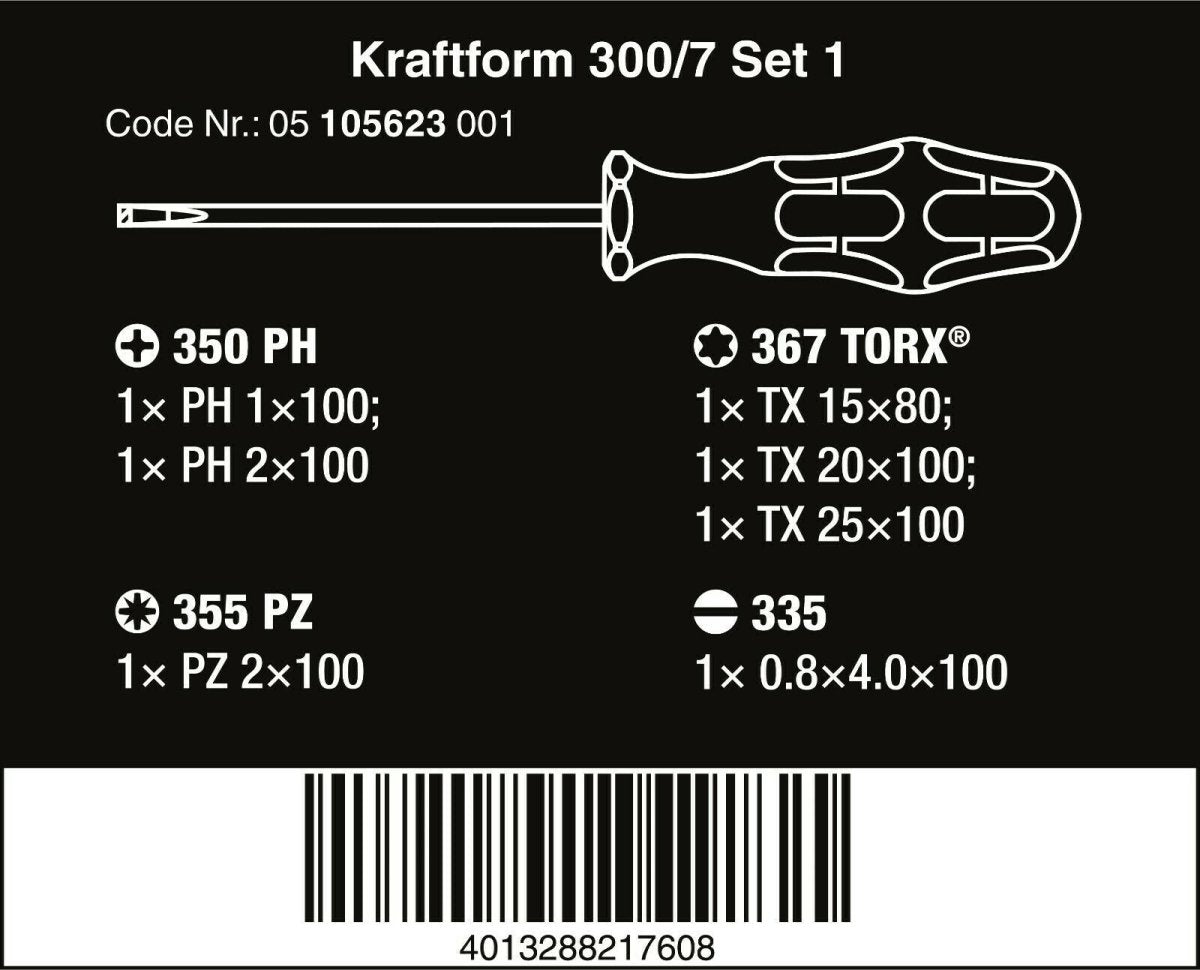 Wera 300/7 Set 1 Kraftform Plus Screwdriver Set 7 Piece 05105623001