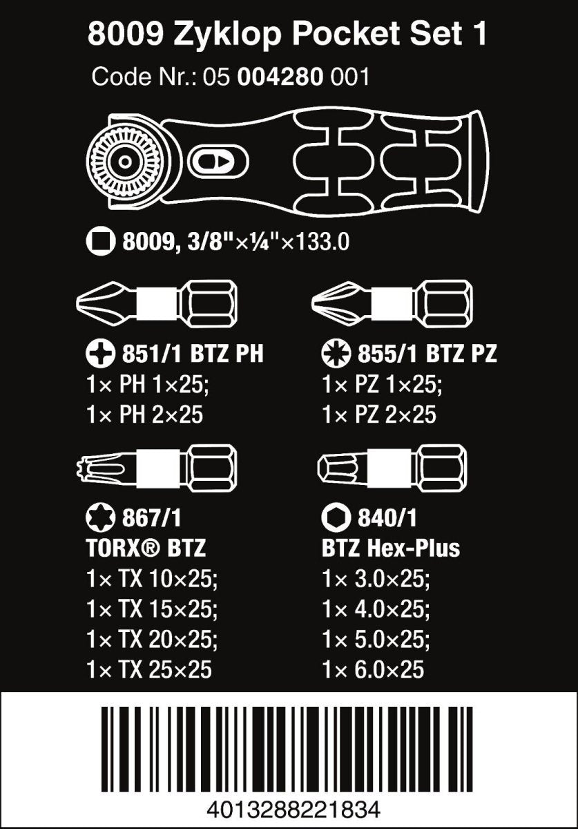 Wera 8009 Zyklop Pocket Set 1 Socket Wrench 3/8
