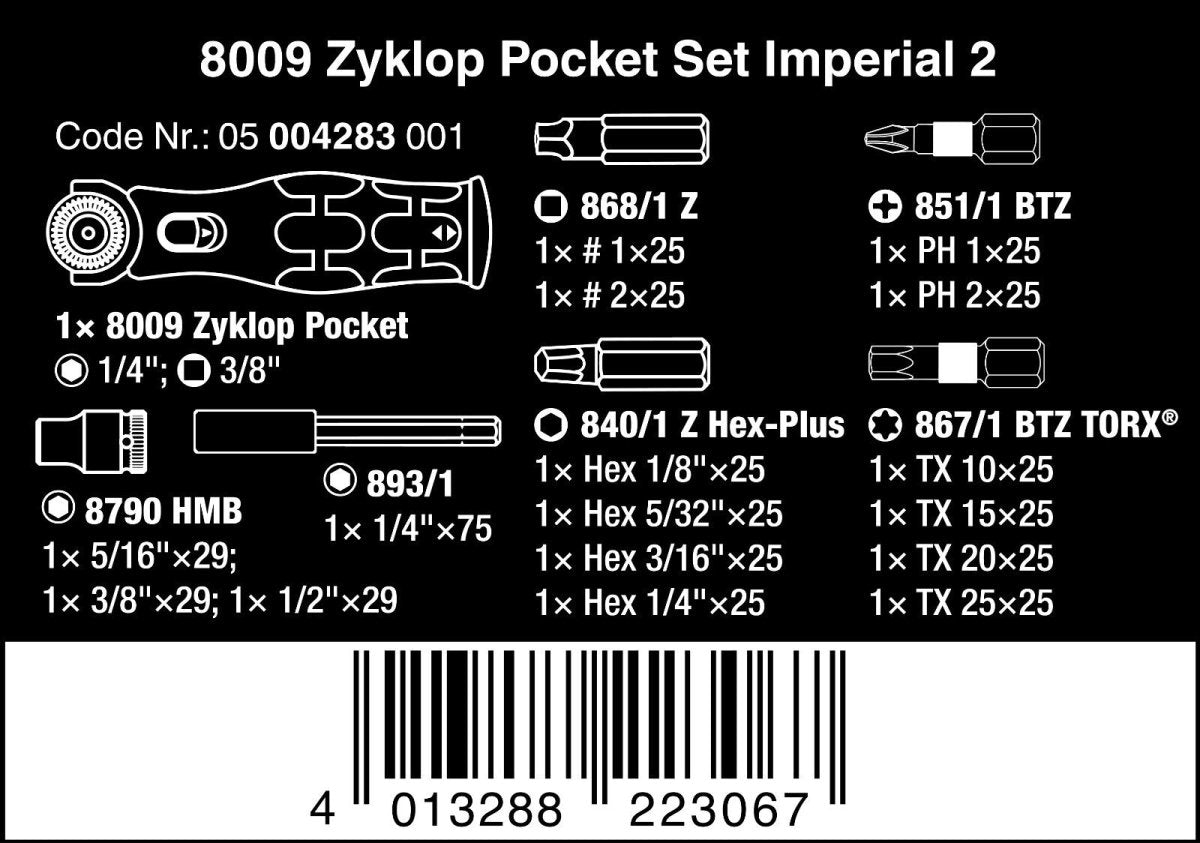 Wera 8009 Zyklop Pocket Set 2 Socket Wrench Set 3/8