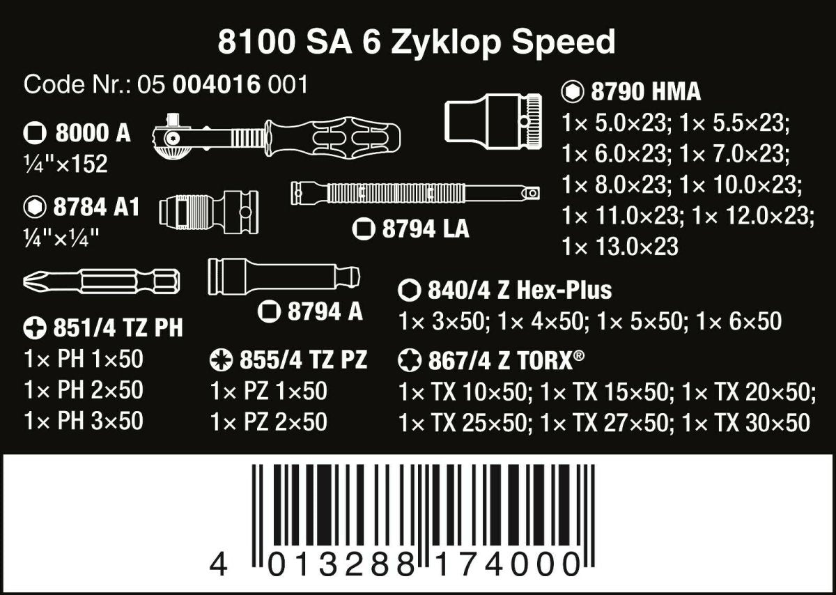 Wera 8100 SA 6 Zyklop Speed Ratchet Set 1/4