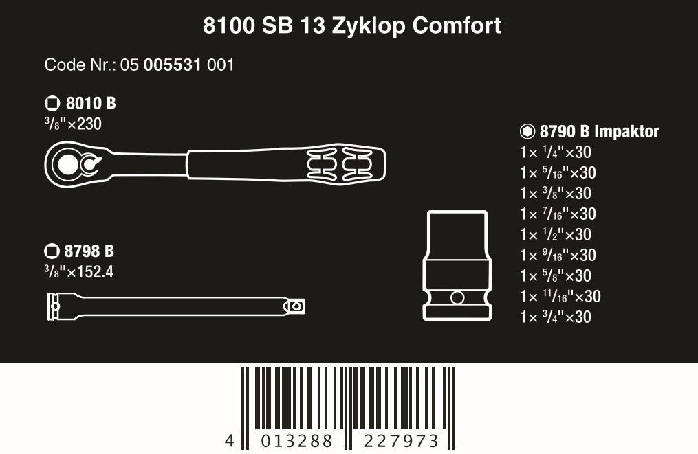 Wera 8100 SB 13 Zyklop Comfort Ratchet Set 3/8