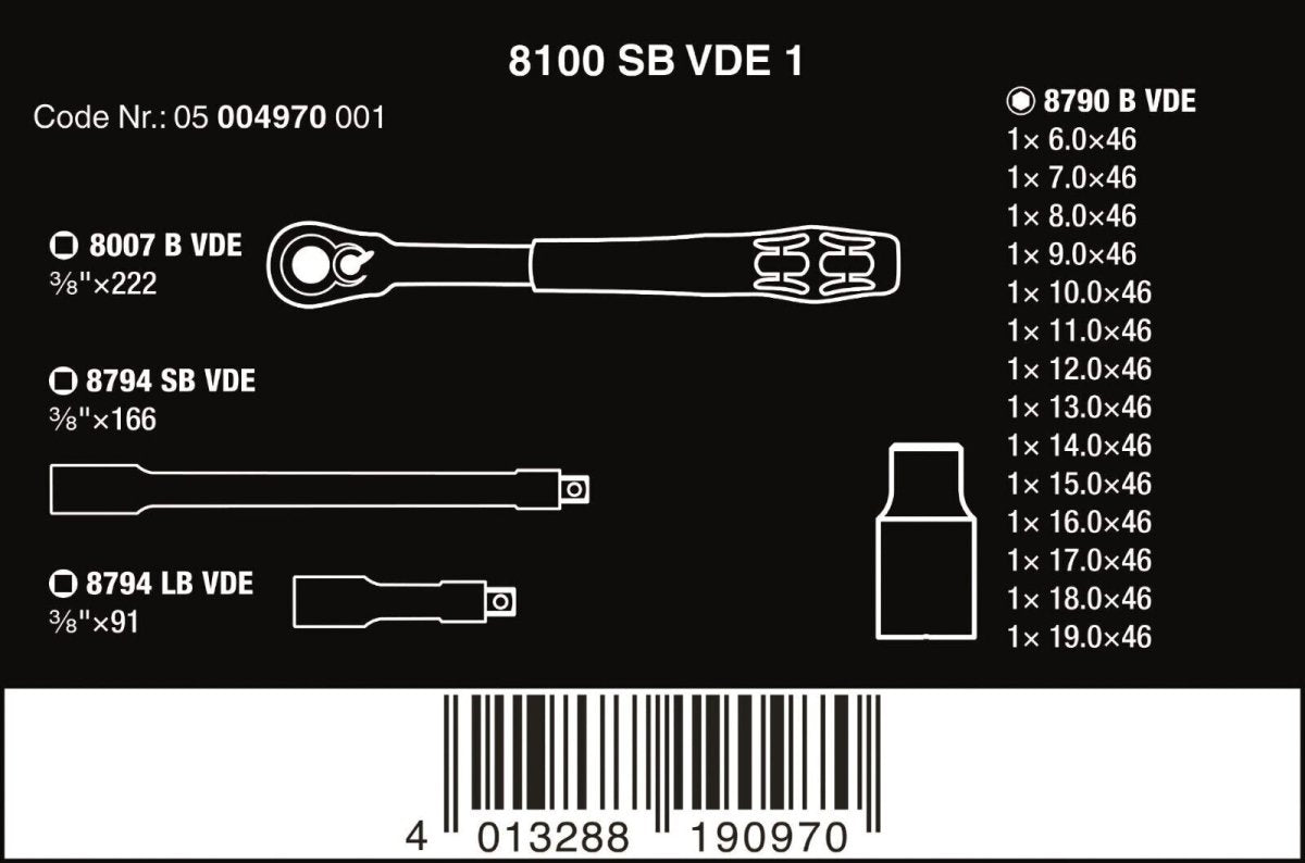 Wera 8100 SB VDE Insulated Socket Wrench Set 3/8