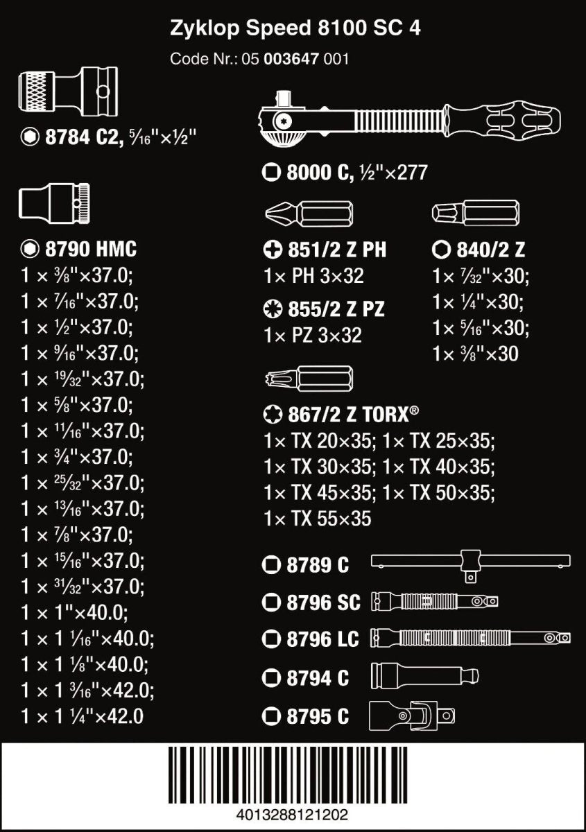 Wera 8100 SC 4 Zyklop Socket Wrench Set 1/2