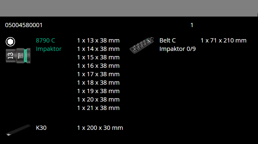 Wera 8790 Belt C Impaktor 1 Socket Set 1/2