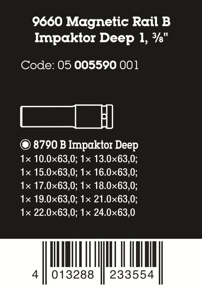 Wera 9660 Magnetic Rail B Impaktor Deep 1 Socket Set 3/8