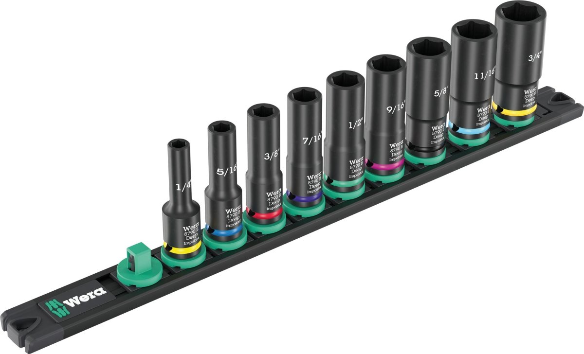 Wera 9661 Magnetic Rail B Impaktor Deep Imperial 1 Socket Set 3/8