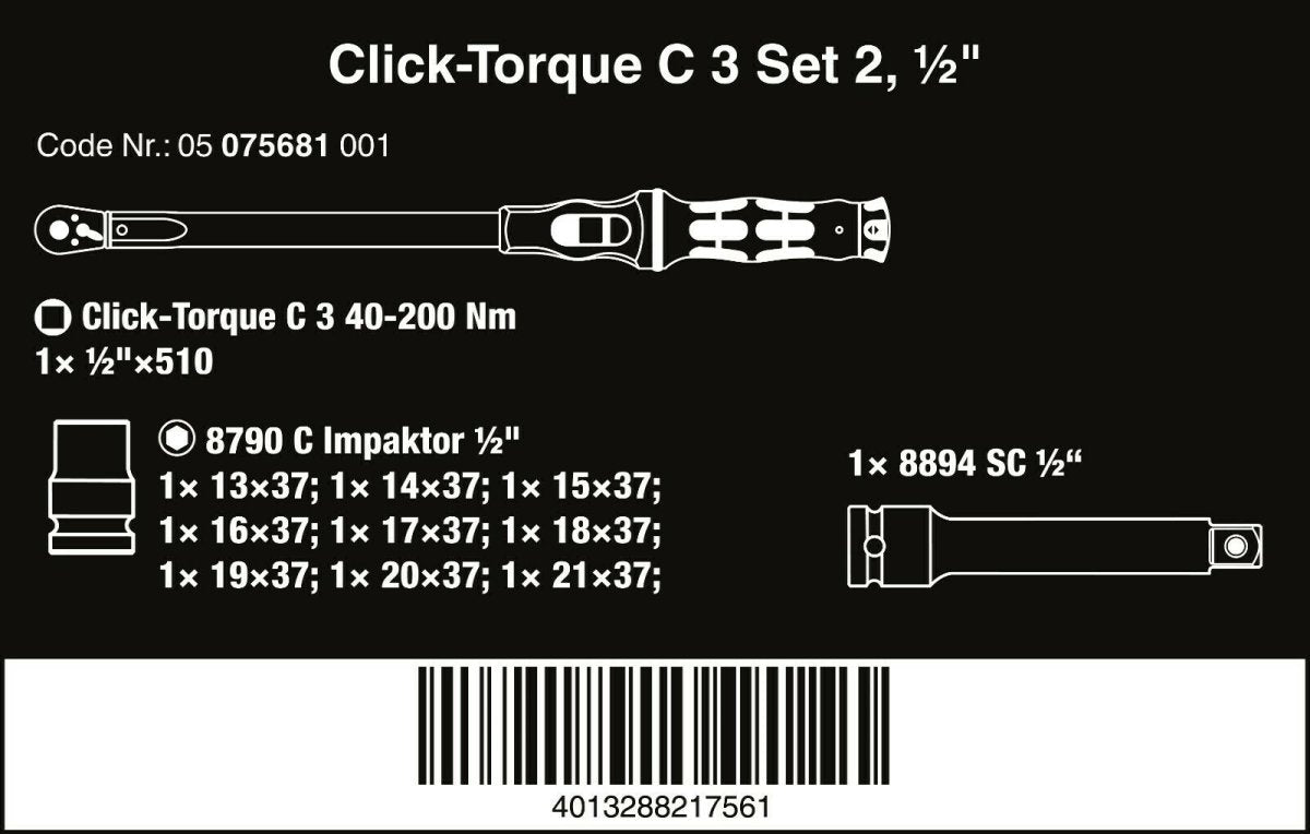 Wera C3 Click-Torque Wrench Set 2 For Cement Screws 1/2