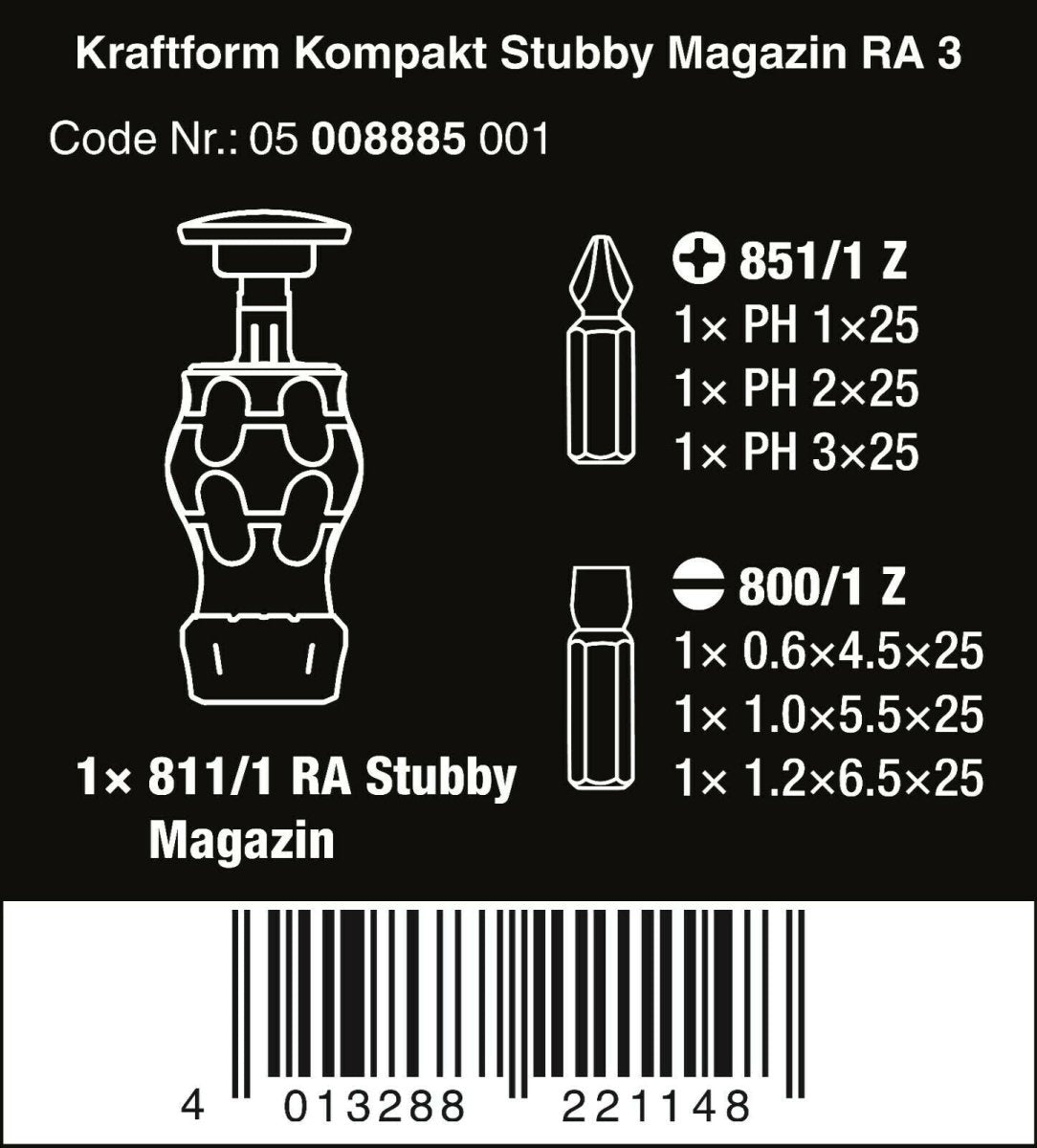 Wera Kraftform Kompakt Stubby Magazine RA 3 Screwdriver Set 7 Pieces 05008885001