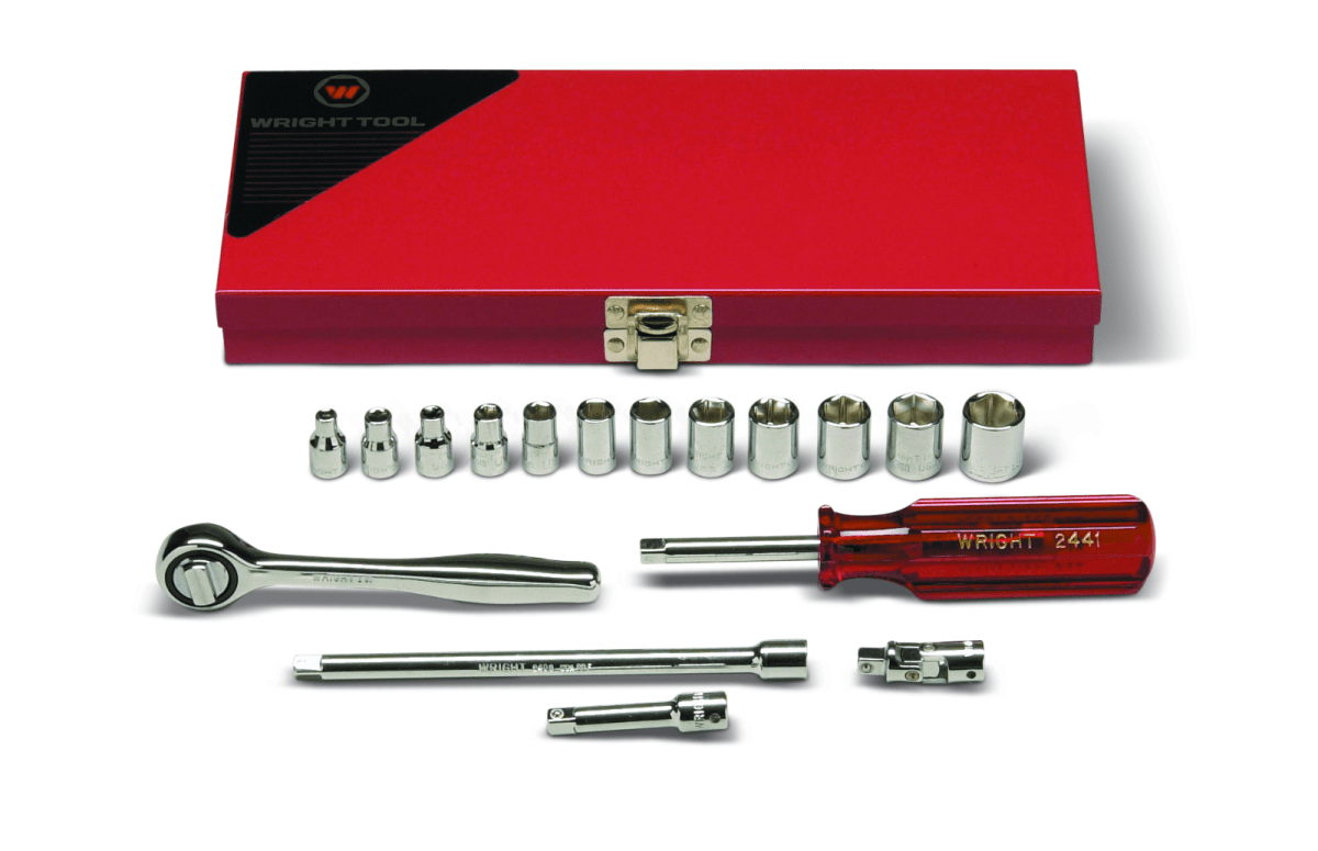 Wright Tool Metal Box 6 Point Socket Set 17 Piece 1/4